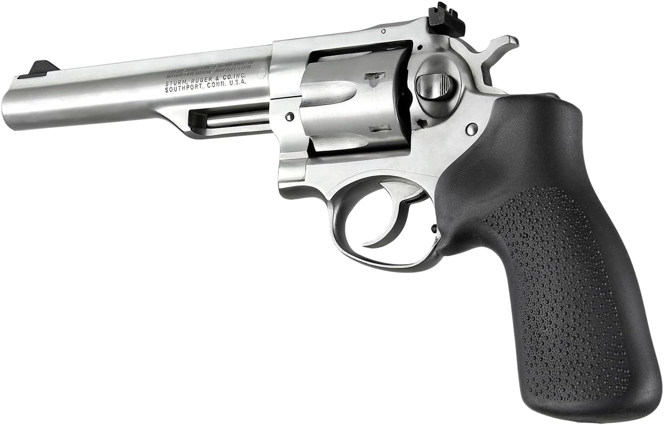 Hogue Ruger GP100 & Super Redhawk OverMolded Rubber Grip w/No Finger Grooves, Black - 80010