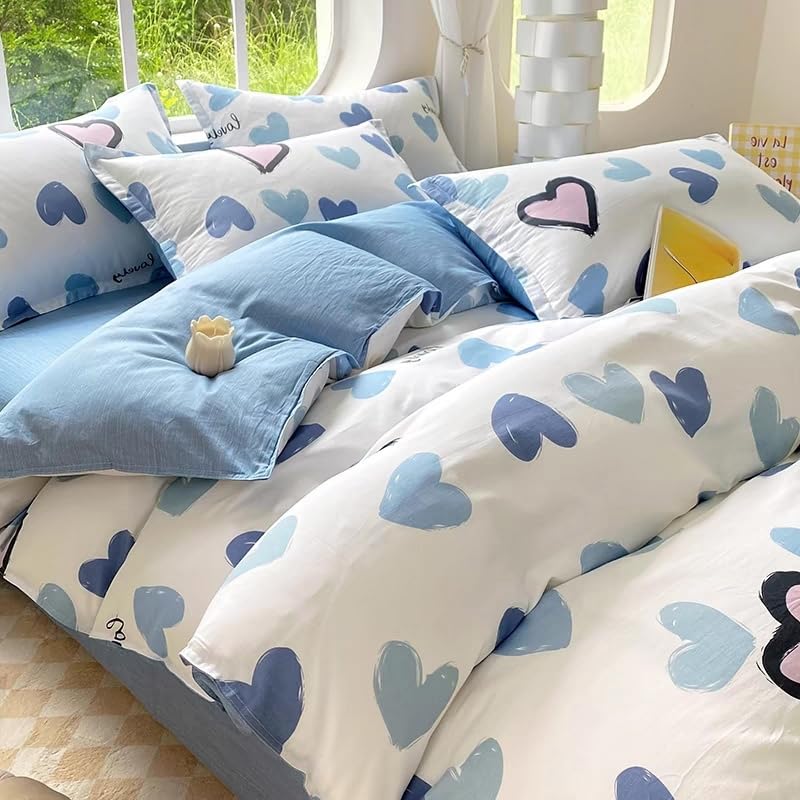 Chambre d'enfant cocooning avec la housse de couette cœur bleu 260x240 réversible