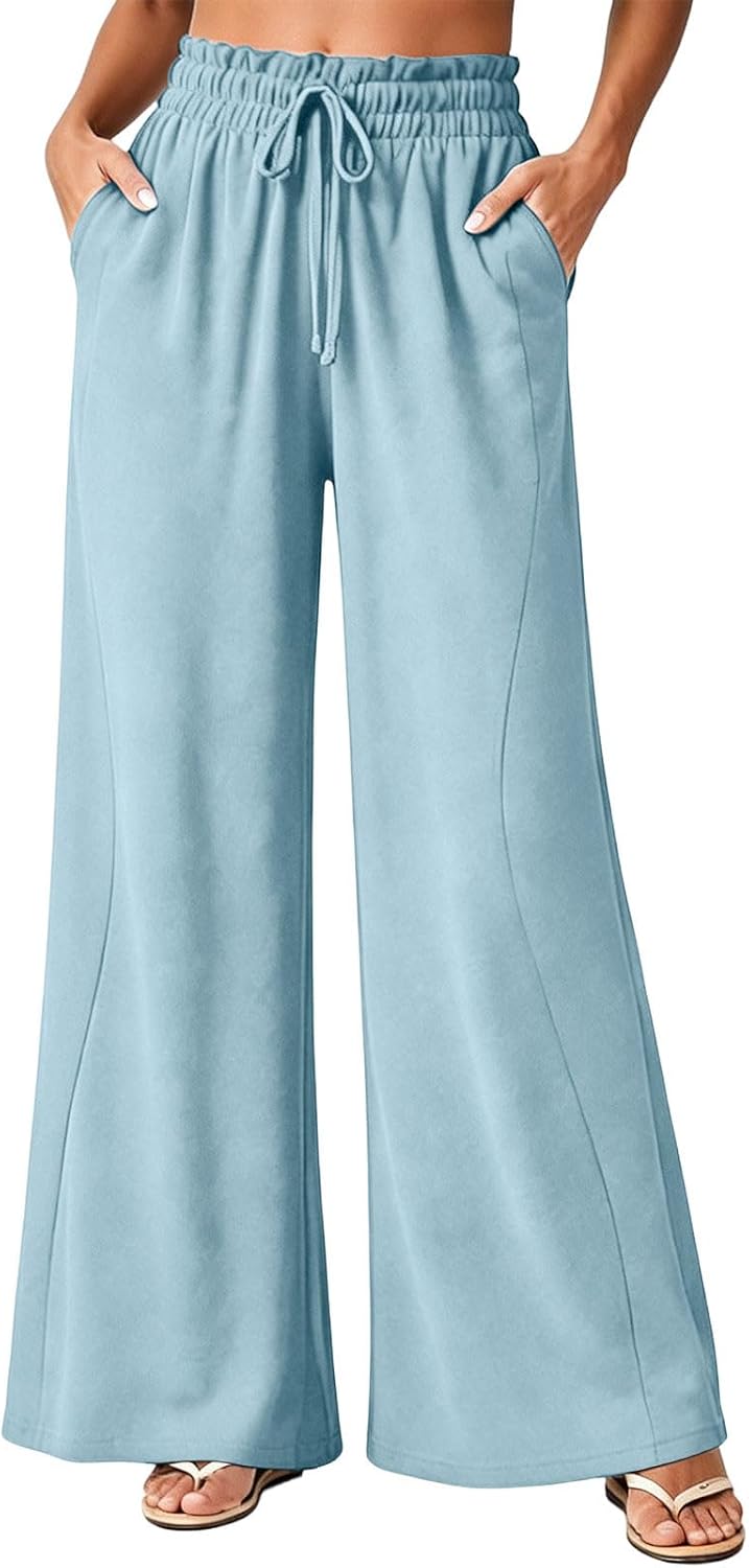 Womens Wide Leg Sweatpants High Waisted Ruffle Baggy Pants