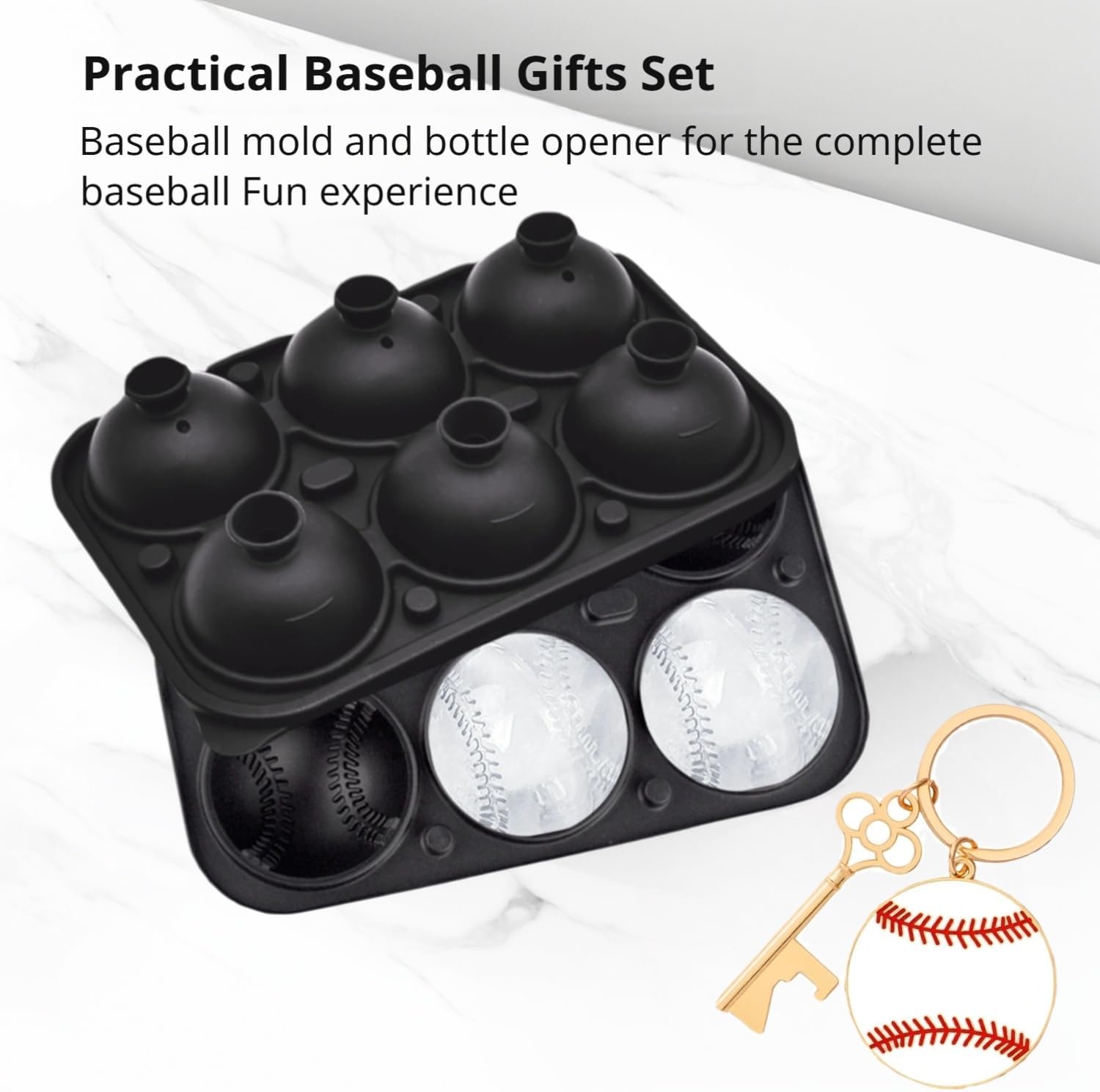 6-Cavity Large Baseball Ice Cube Tray with Bottle Opener for Baseball Fans