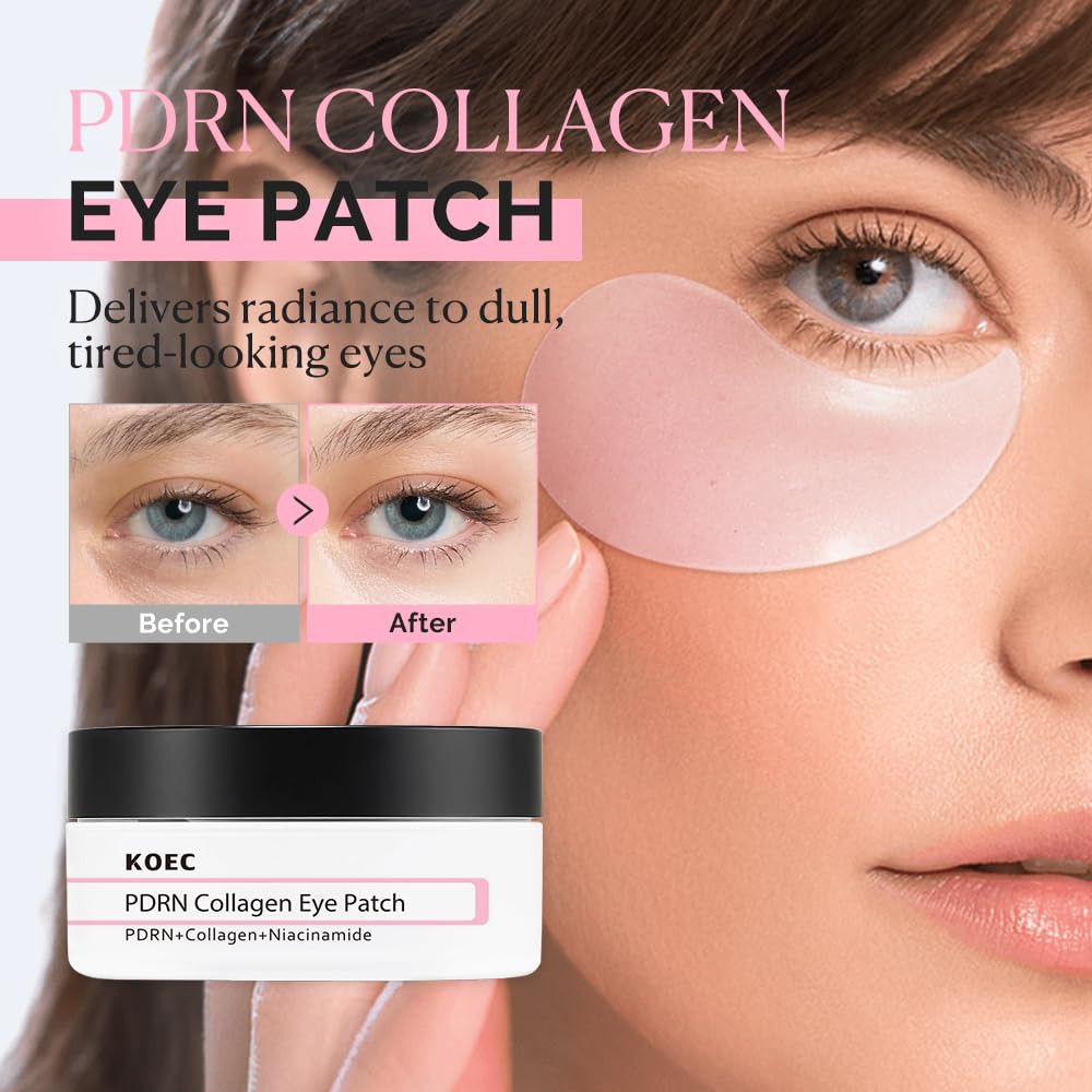 KOEC PDRN Collagen Eye Patch 60,Under Eye Patches for Puffy Eyes and Dark Circles,Eye Mask with Hydrolyzed Collagen & Niacinamide,Bridesmaid Gifts for Woman - Image 3