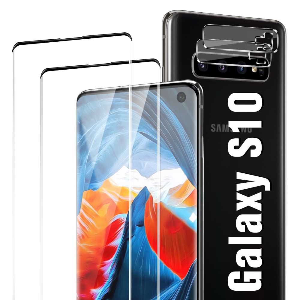 [2+2 Pack] Galaxy S10 Screen Protector with Camera Lens Protector, Fingerprint Support, 9H Tempered Glass, HD Clear Scratch Resistant for Samsung S10 Glass Screen Protector (6.1 Inch)