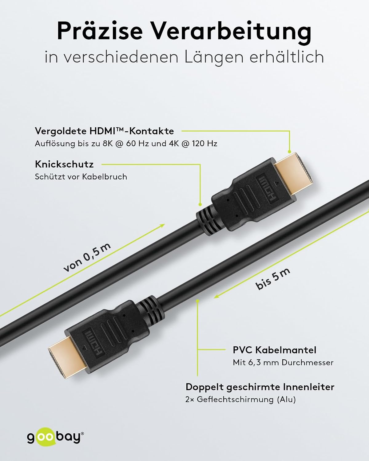 goobay 58263 Ultra High Speed HDMI Cable with Ethernet, 48 Gbit/s - HDMI - Ultra HD up to 8K@60Hz - Ultra HD, HDR, HEC, 3D, eARC, HDCP, Ethernet - 1 m