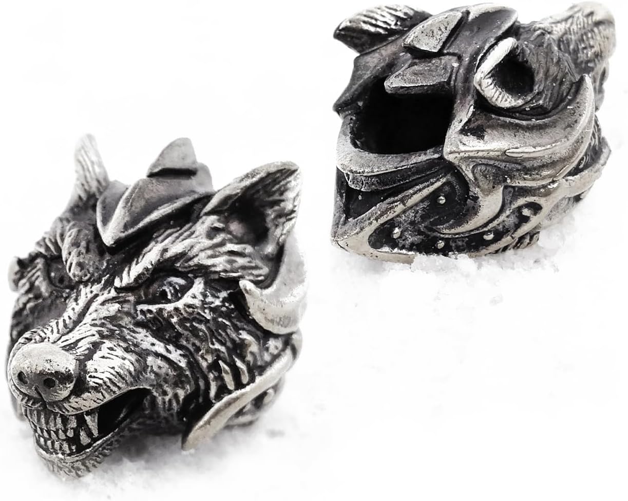 CooB 1Pcs/Lot EDC Paracord Bead, Charm, Knife Lanyard Bead Wolf Fenrir. Hand-Casted Metal Beads Pendants for Paracord Knives Lanyards