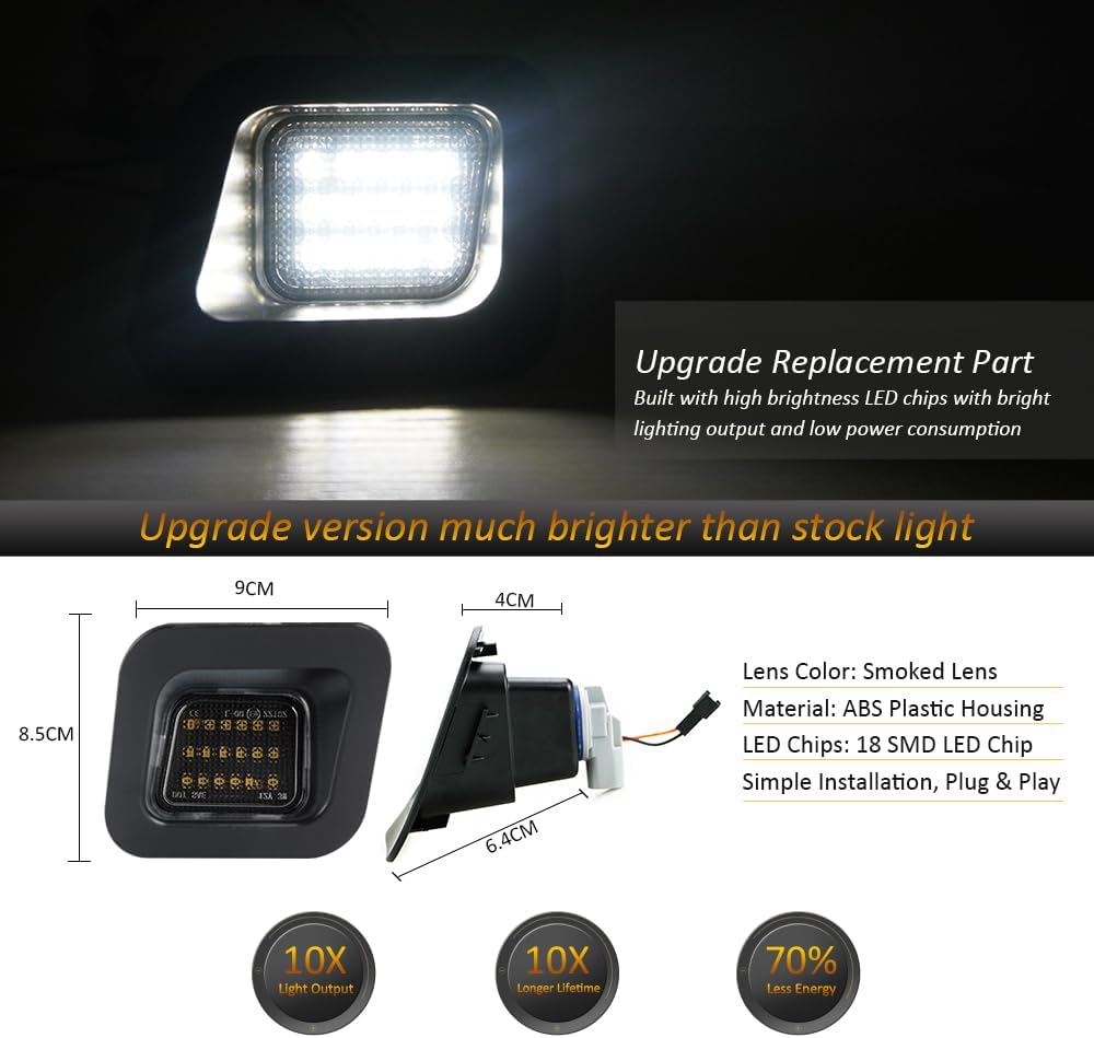 D-Lumina LED License Plate Lights with Clip Retainer Sockets for 2003-2018 Dodge Ram 1500 2500 3500 Pickup Truck, Smoked Lens Tag Lamp Powered by 18-SMD 6000K White with Load Resistors, Pack of 2