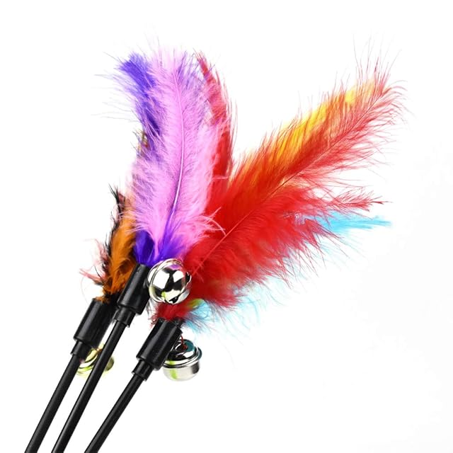 Foto 4 de 8 de niumanery Feather Bell Colorful Funny Cat Stick Catcher Beautiful Wand Pet Interactive