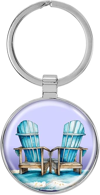 Adirondack Chairs Lake Life Domed Keychain Backpack Pull - 1.5 x 3 Inches V3