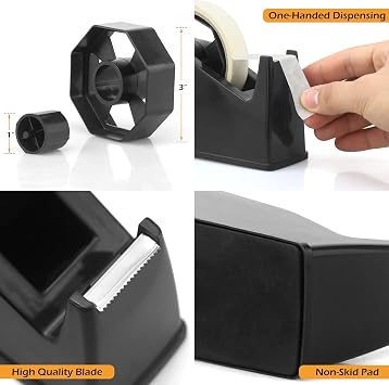 Tape Dispenser, Heat Press Tape Dispenser, Desk Heat Tape Dispenser 6.3 x 2.5 x 3.4 Inch, Holder Fits 1 and 3 Core (Black)