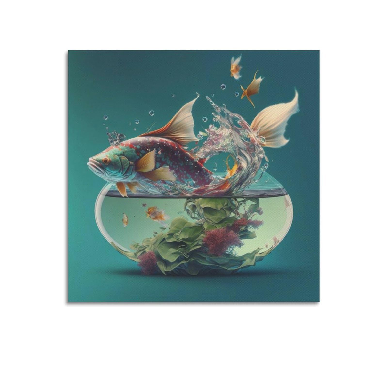 CPGLJD Marine Animal Poster Magnificent Leap of The Colorful Fish Poster Decorative Painting Canvas Wall Posters And Art Picture Print Modern Family Bedroom Decor Posters 20x20inch(50x50cm)