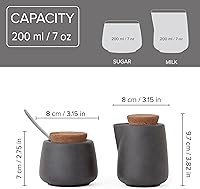 Vista 2 de Viva Nicola Juego de Cremera y Azúcar de Carbón – Cremera de Café de Porcelana y Azucarero con Tapa de Corcho y Cuchara, 7oz / 200ml Juego de Leche