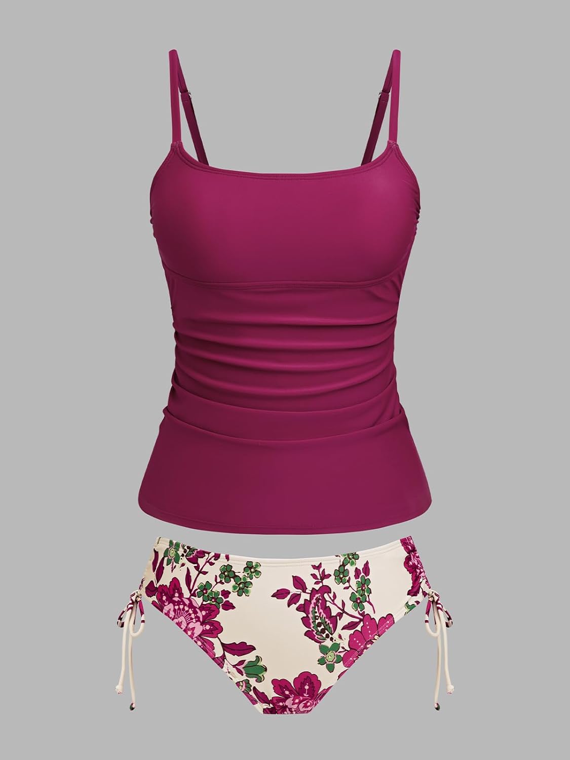 CUPSHE Women's Tankini Sets Two Piece Swimsuit Scoop Neck Ruched Adjustable Straps Drawstring Mid Rise - Image 6