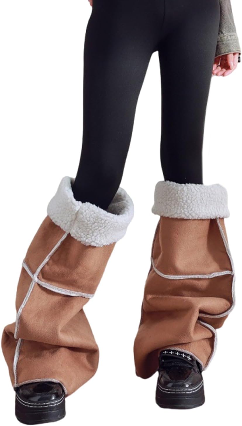 Faux Suedes Over Knee Leg Warmers Fleece Lined Oversized Thigh High Boot Covers Flared Wide Long Socks for Women Fashion Over
