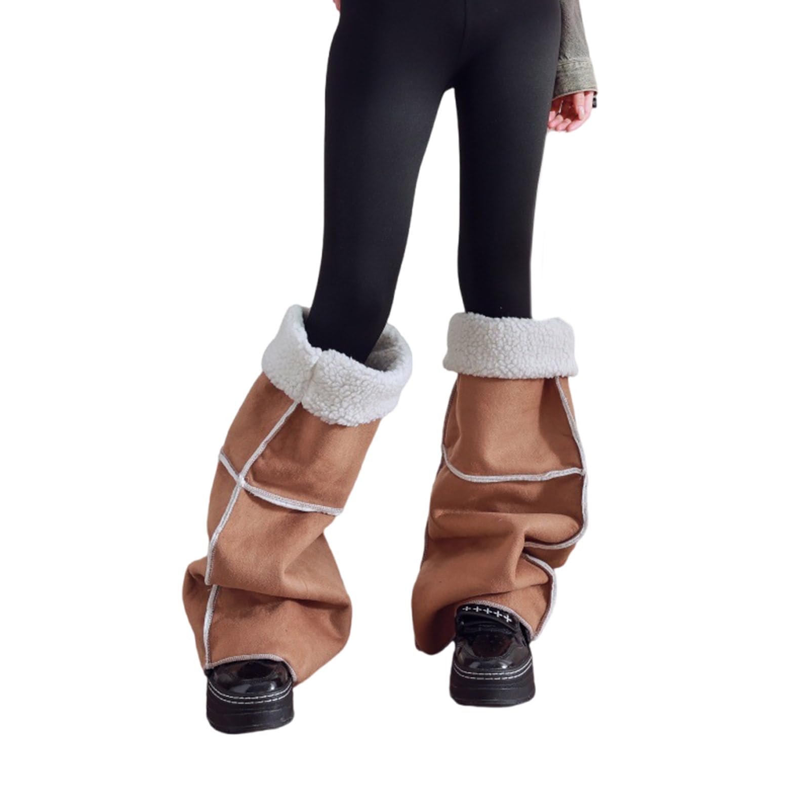 Faux Suedes Over Knee Leg Warmers Fleece Lined Oversized Thigh High Boot Covers Flared Wide Long Socks for