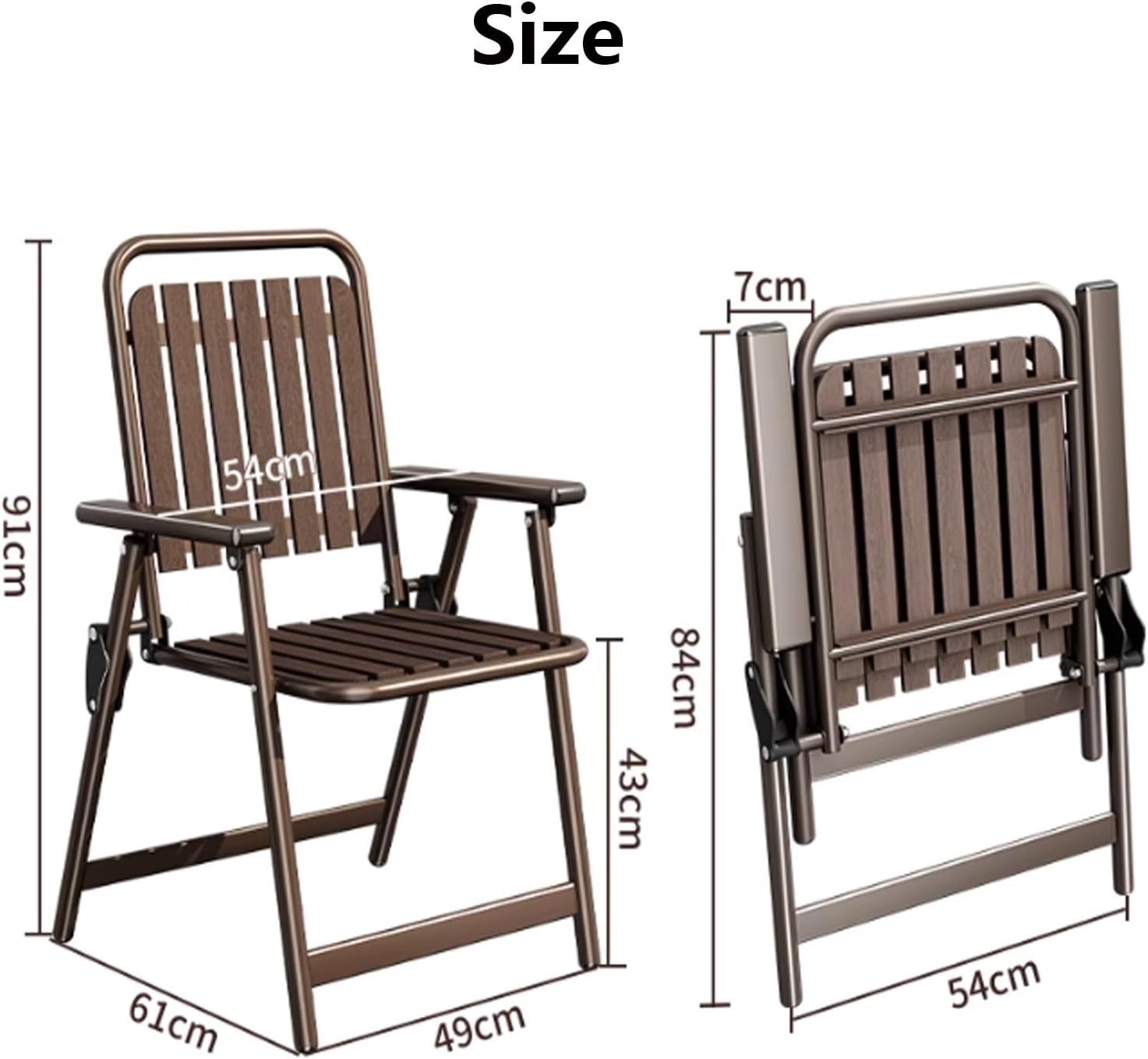 Folding Chairs with Armrests, Single Useful Armchair Plastic Wood Extra Chair for Guests' Kitchen Office Wedding Parties, Portable Folding Chairs for Outside(Brown)