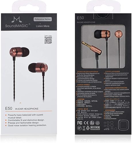 Miniatura 10 de SoundMAGIC E50 Auriculares con cable sin micrófono en el oído Monitor HiFi Auriculares de aislamiento de ruido Auriculares de ajuste cómodo Negro Oro