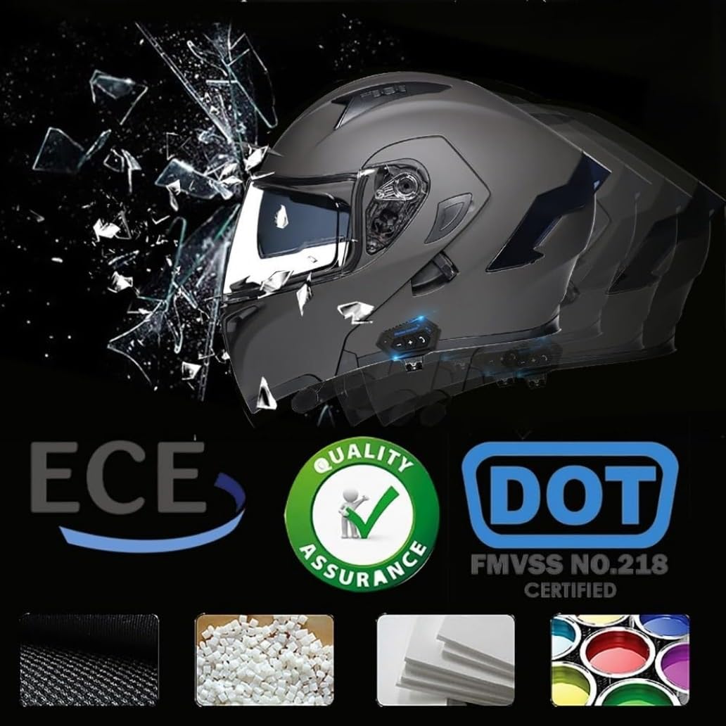 Casco Moto Modular con Bluetooth Integrado, ECE Homologado Casco Integrales Flip Up Moto Jet Scooter para Mujer Hombre Adultos Antivaho Doble Visera
