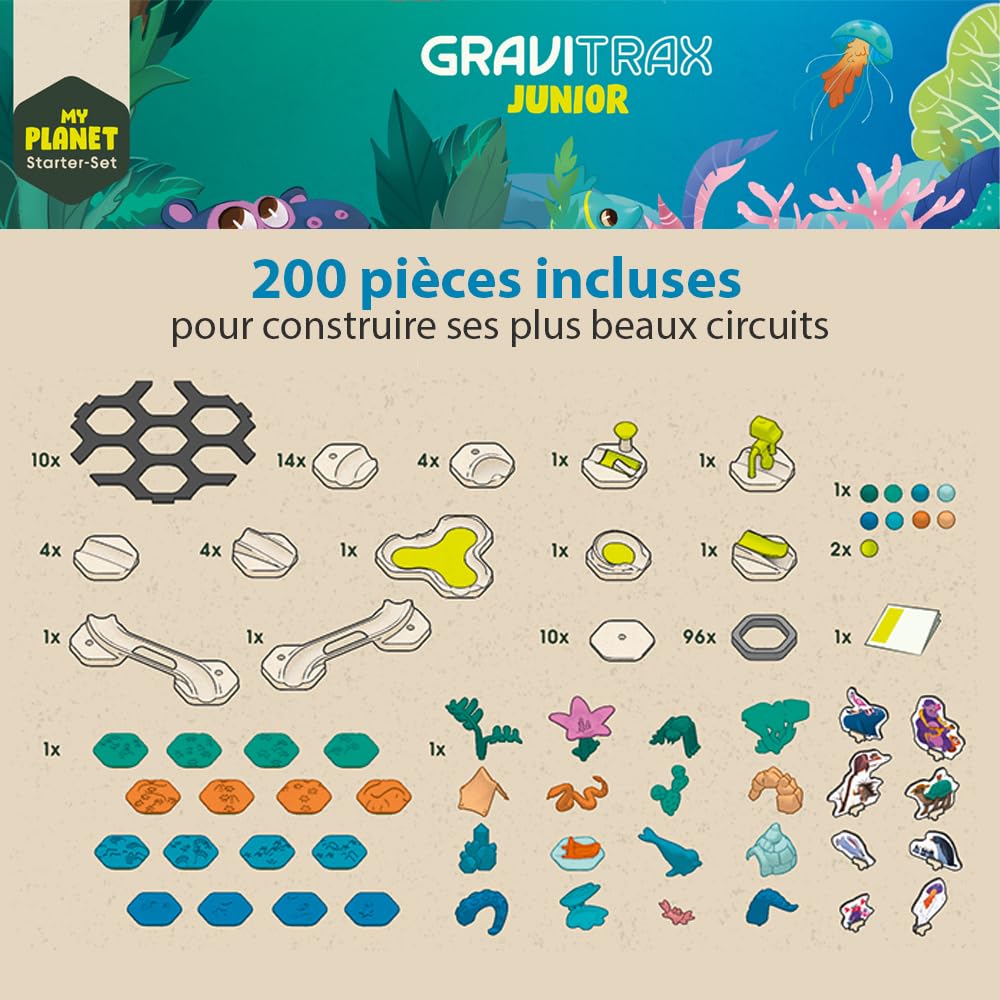 Ravensburger - Gravitrax Junior - Starter Set XXL My Planet 200 pièces - Circuit de Billes - Jeu de Construction créatif - Parcours de Billes à Construire - Dès 3 Ans - Version française - 27059