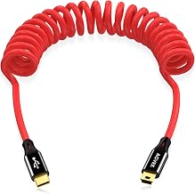 AGVEE 1.6ft Coiled USB-C to Mini USB Cable, [USB-IF Certified] Charger Charging Data Sync Cord for TI-84, Garmin GPS, Go-Pro Hero 4 3 2 HD, PS3 Controller, Canon Nikon Camera, Blue Yeti, Red