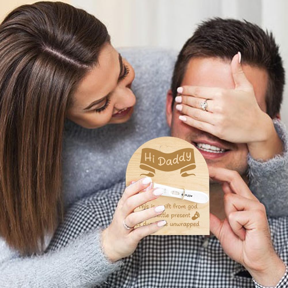 FREEBLOSS Wooden Pregnancy Announcement Sign Pregnancy Announcement for Dad Baby Reveal Ideas for Husband Hi Daddy Baby Keepsake Wooden Sign for New Dad, Ribbons - Image 6