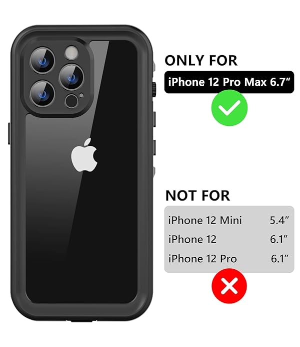 Protebox for iPhone 12 Pro Max Waterproof Case with Built-in Screen Protector, Shockproof Dustproof Full Body Protective IP68 Waterproof Phone Case for iPhone 12 Pro Max 6.7 inch (Black/Clear) by Protebox - Image 2