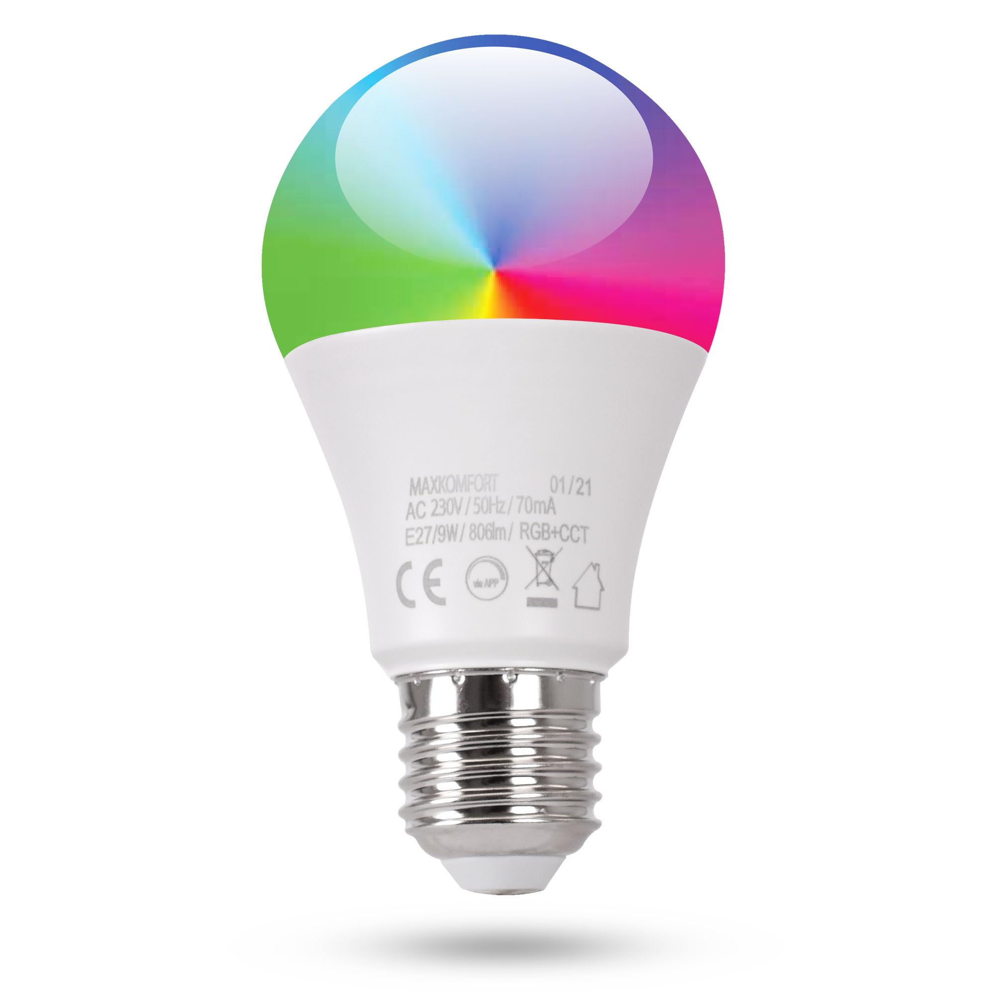 Maxkomfort SMART E27 LED Leuchtmittel RGB 9W warmweiß RGBW App Steuerung WIFI Alexa und Google kompatibel (5)