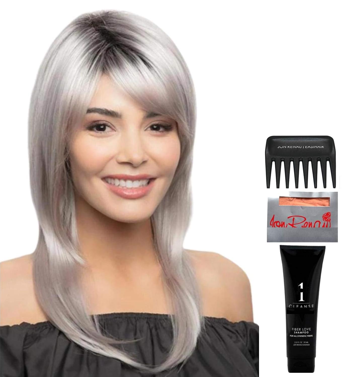 Bundle - 5 items: Serena Wig by Rene Paris, Christy's Wigs Q & A Booklet, 2oz Travel Size Wig Shampoo, Wig Cap & Wide Tooth Comb - Color: Coco Cream
