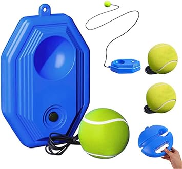 Tennis Ball Training Baseboard, Tennis Training Rebounder, with Blue Weighted Base and 3 String Balls, Portable Tennis Trainer for Home Use, Multifunctional Tennis Solo Practice Kit