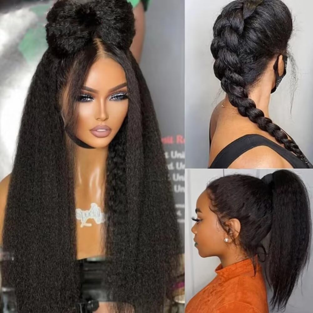 ten chopsticks Nature Off Black #1B Ponytail Yaki Straight Transprent 360 Lace Frontal Glueless Human Hair Wig 150% Density Ready To Go Brazilian Human Hair Wigs Pre Plucked Kinky Straight Wig