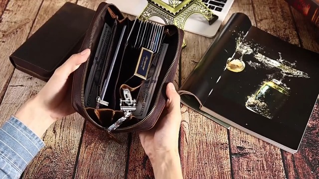 Amazon.com: Mens Clutch Bag Handbag Genuine Leather Purse Zipper