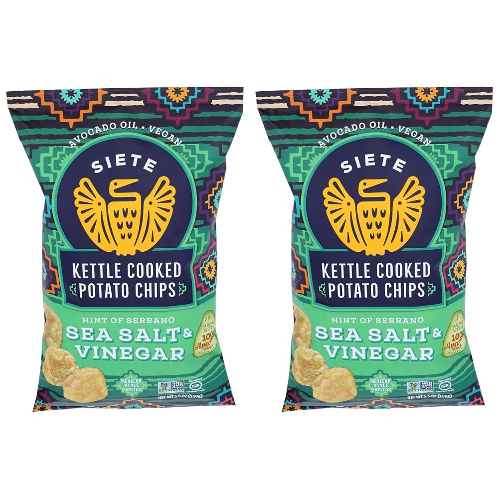 Photo 1 of Siete Family Foods Sea Salt & Vinegar with Serrano Potato Chips, 5.5 oz Bag (Pack of 2) EXP 9/8/2024