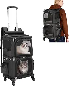 HOVONO Double-Compartment Cat Carrier Backpack with Wheels for Two Pets