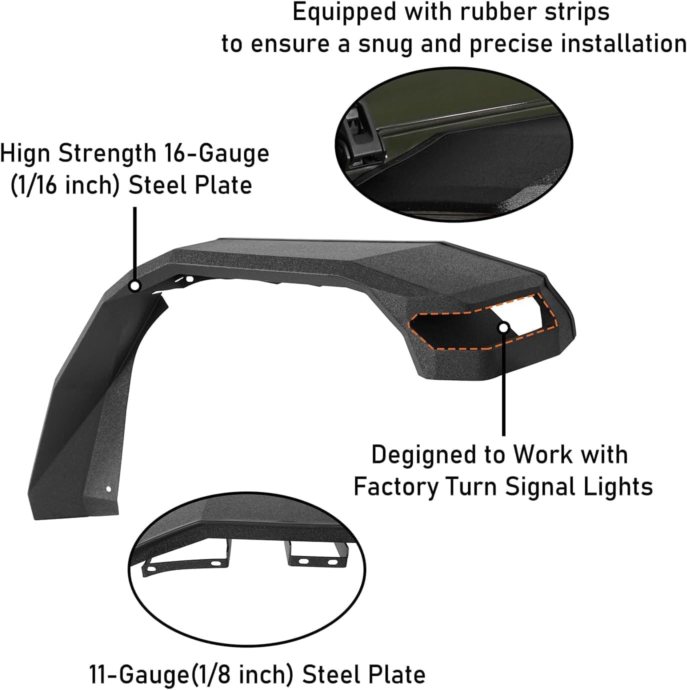Hooke Road Gladiator Front Fender Flares for 2018-2026 Jeep Wrangler JL & Gladiator JT 2/4 Doors - 2PCS Front Fenders, Works Original Turn Signal Lights