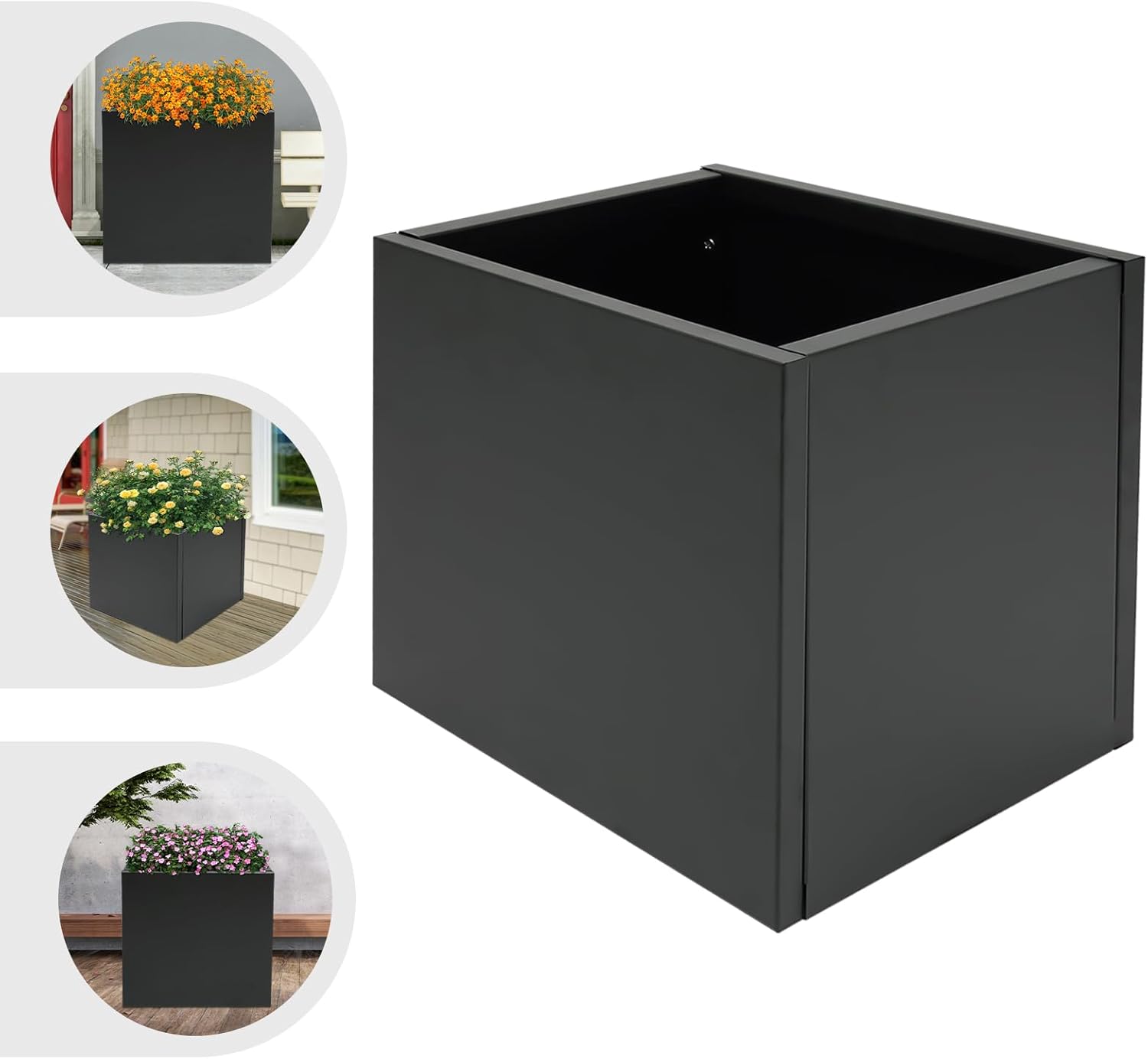 Square Metal Planter Box 32x32x32 Inches, Large Square Planter Box, Heavy Duty Black Metal Planter Pot for Patio, Deck, Garden, Yard, Easy Assembly