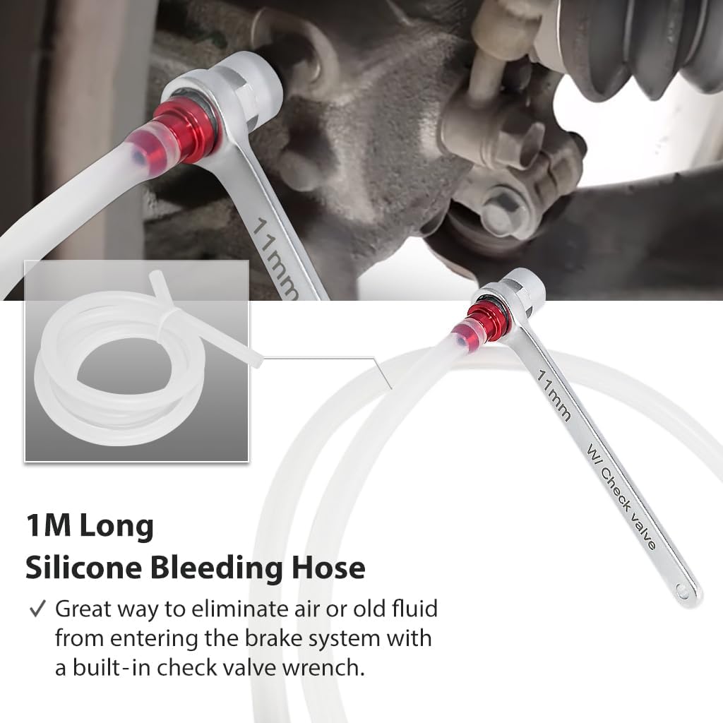 FIRSTINFO F3511 11mm Mini Brake Bleeder Wrench with Hose, Check Valve and 12 Points Socket, for Automotive and Motorcycle Brake Bleeding