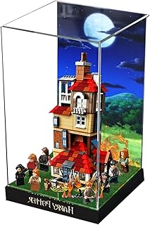 Acrylic Display Case for Lego Harry Potter Attack on The Burrow 75980, Dustproof Display Box Compatible Lego,Gift (Background B)