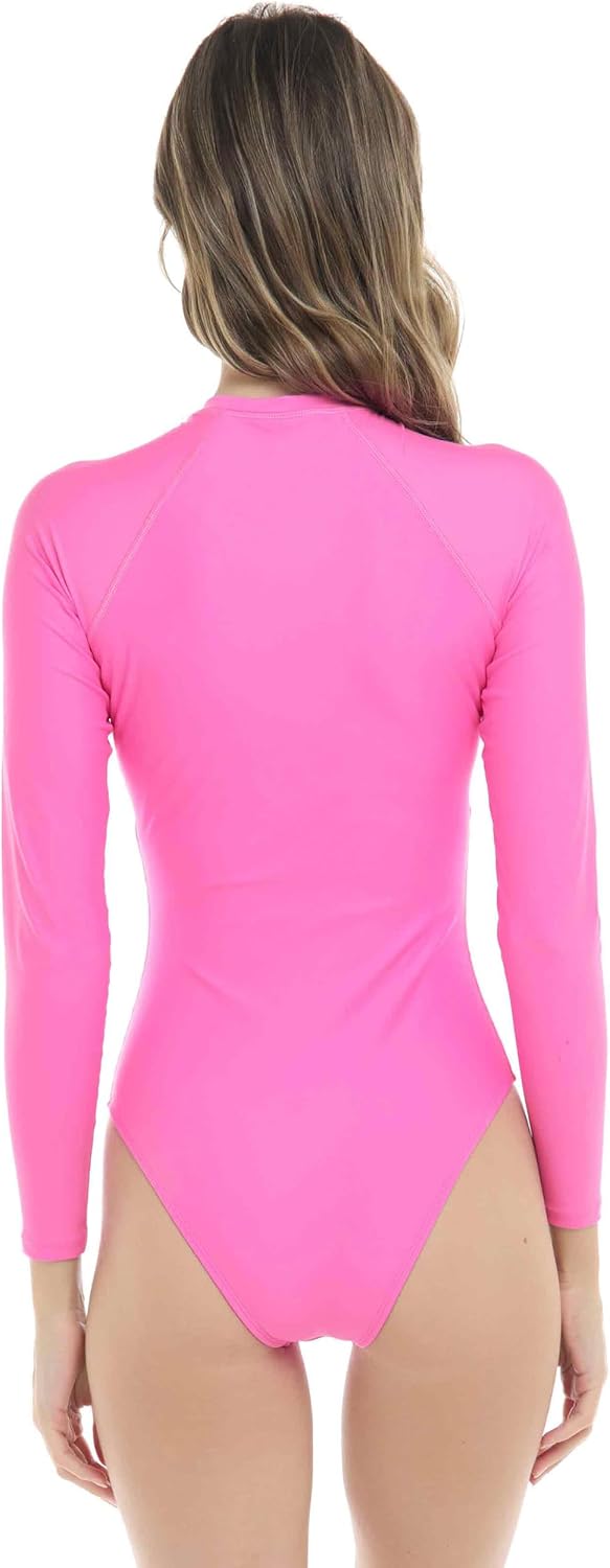 Body Glove Women's Sloane One-piece Swimsuit – Contour Shelf Bra, Raglan Long Sleeves, Zip Front, UPF 50, Medium Coverage