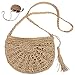 Hilloly Sommer Strand Geldbörse,Korbtasche Einkaufstasche,Stroh Crossbody Tasche mit Quaste Sommer Strand Geldbörse,Stroh Tasche,Frau Weben Schulter Tasche für Arbeit Reise Outdoor Schule(Khaki)