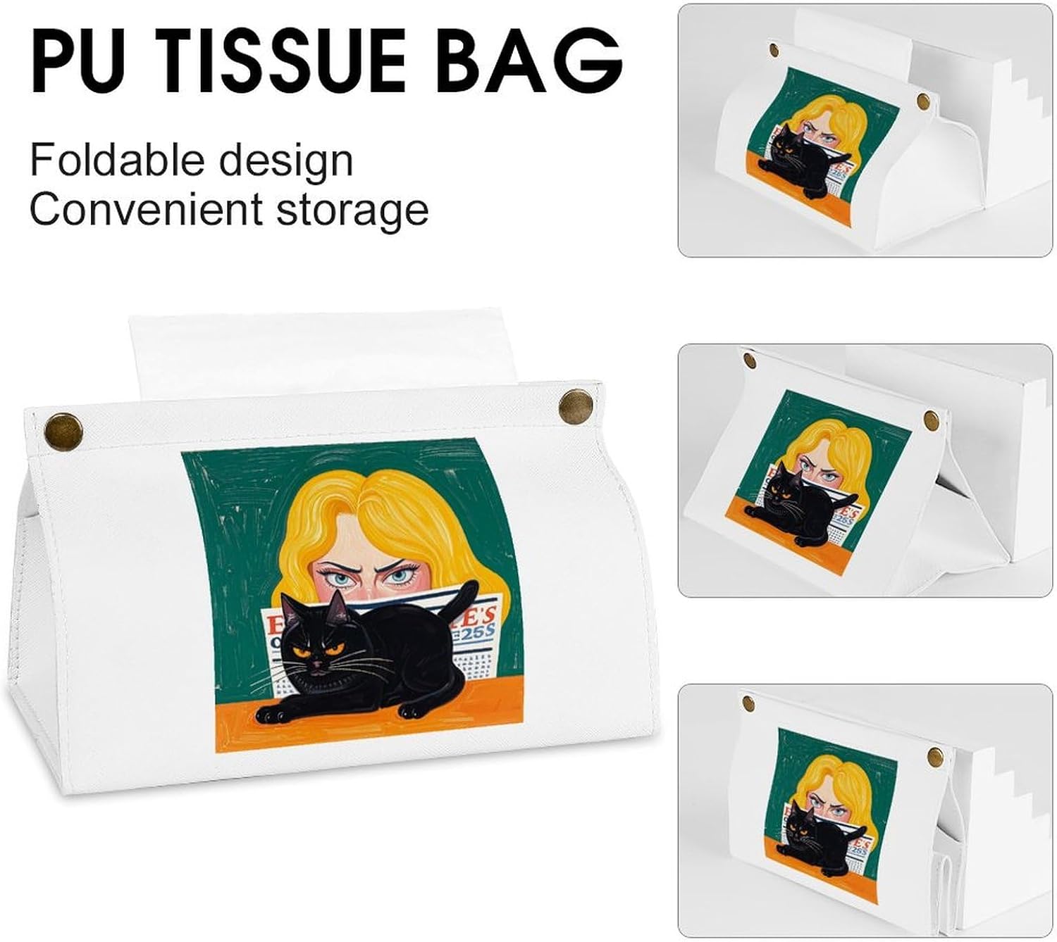 Decorative PU Tissue Paper Holder Scary Woman Printed Tissue Box Cover Napkin Tissues Organizer Home Decor for Bathroom Night Stands Desk Car Dining Table image 4