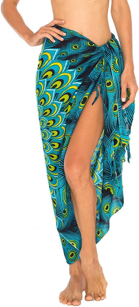 SHU-SHI Womens Sarong Beach Swimsuit Cover Ups Wrap Bikini Coverup Mandala Peacock & Clip