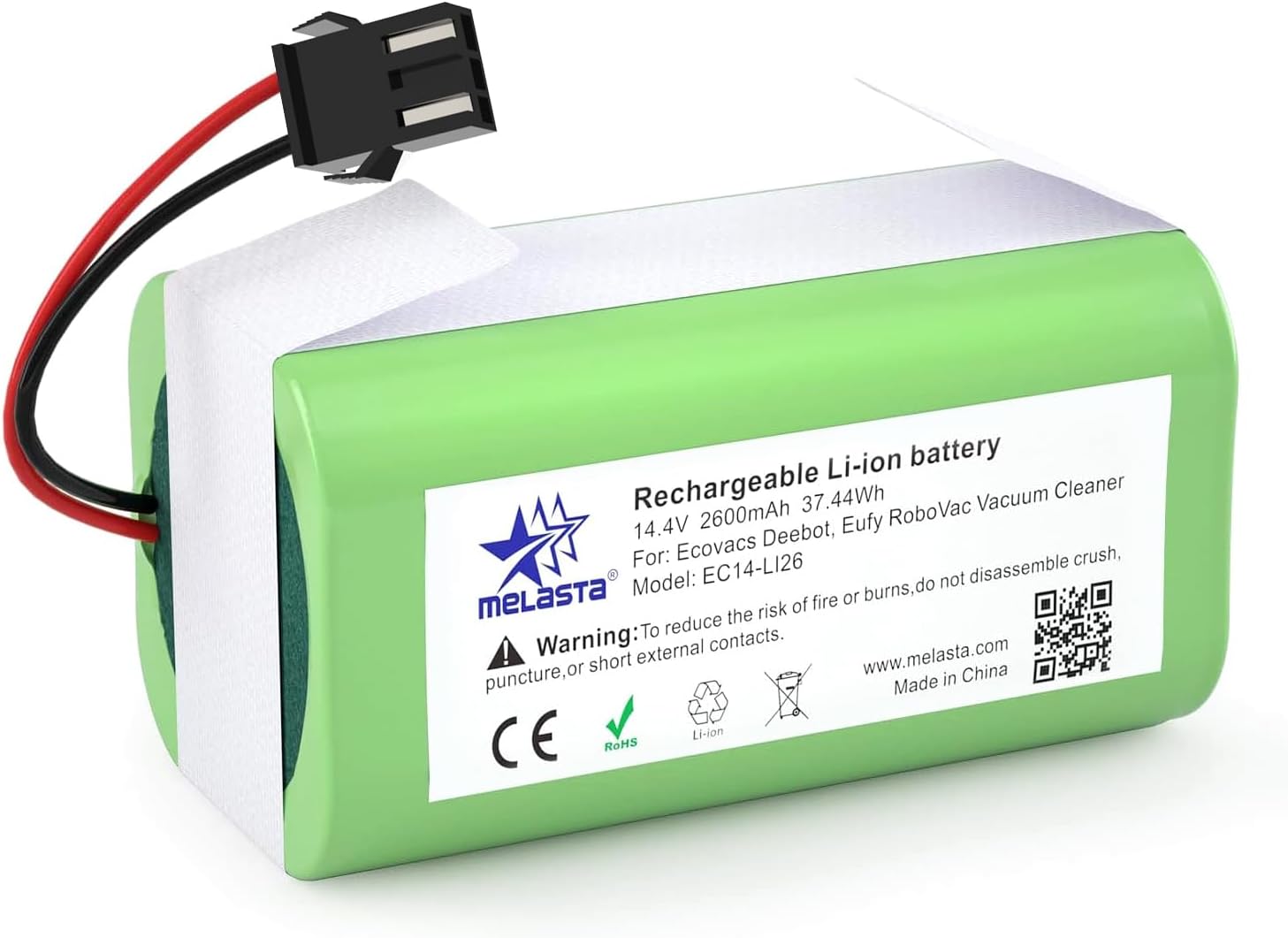 melasta 14.4V 2600mAh Li-ion Battery for Eufy RoboVac 11, 11S, 30, 30C, 15C, 15T, Replacement Battery for Ecovacs Deebot N79, N79S, N95, DN622, Tesvor X500, Conga 990, 950, 1090 Vacuum Cleaner