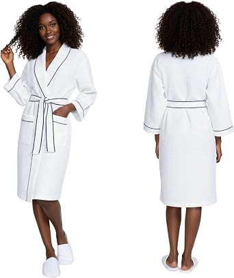 Lotus Linen Womens Lightweight Waffle Spa Robes Soft Cotton Knee Length Bathrobe, Personalized Bridesmaids Robe