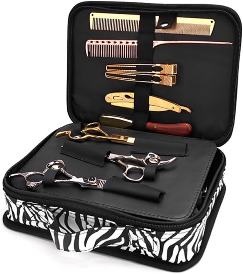 FRCOLOR Portable Barber Clipper Bag Hair Tool Organizer Scissor Pouch Holder Stylish Black Fabric Container Convenient to Carry for Family Grooming Kit and Personal Use