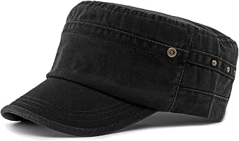 Vintage Military Cadet Army Cap for Men Washed Cotton Flat Top Hat