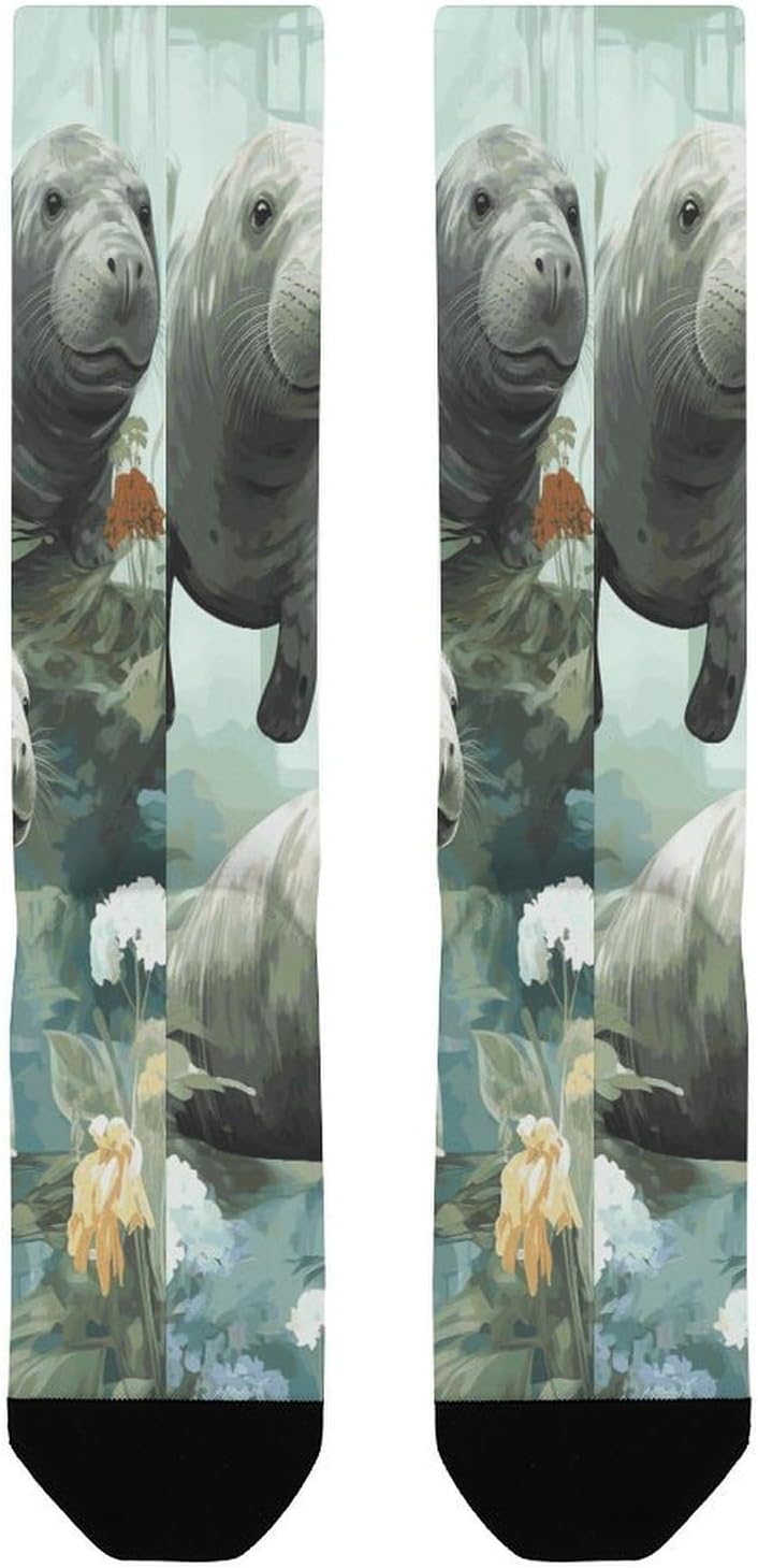 Knee High Socks Rabbits Manatees Long Tube Boot Seamless Toe