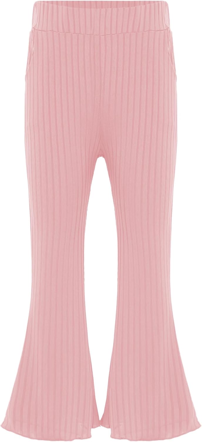 YiZYiF Yoga Dance Trousers for Kids Girls Bell Bottoms Flare Pants with Pockets Elastic Waist Ruffle Leggings