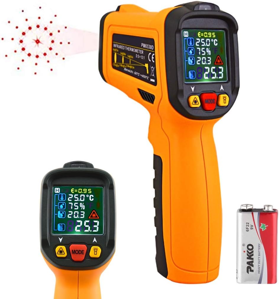 Laser Infrared Thermometer,HANMATEK Non Contact Temperature Gun Instant-Read -58 ℉to 1472℉with LED Display K-Type Thermocouple for Kitchen Cooking BBQ Automotive and Industrial PM6530D Thermometer