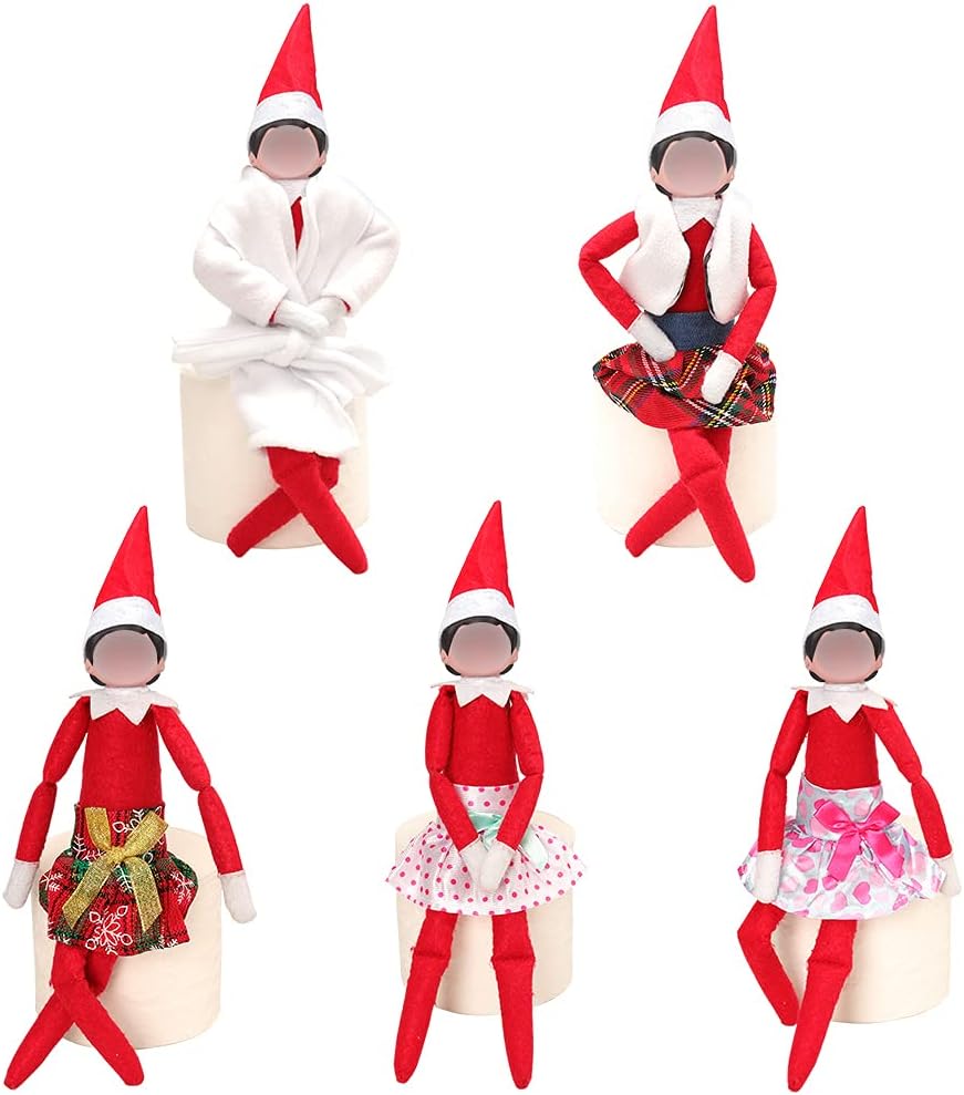 Miunana 6pc Christmas Doll Clothing Christmas Accessory Set for 11.5 Inch Doll Include Dress, Fluffy Vest, Skirt, Nightgown