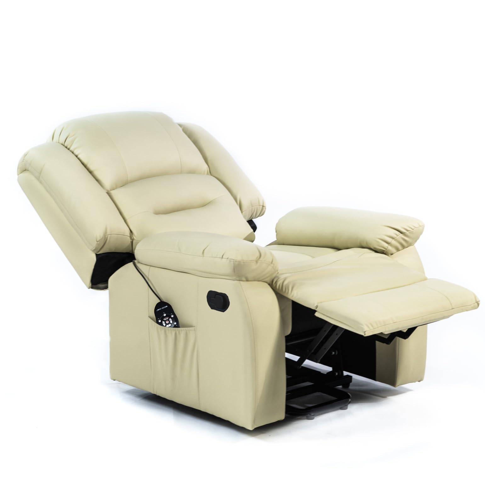 ECO-DE Fauteuil de Massage Maximum. 9 Programmes de Massage avec Chauffage Lombaire, Inclinaison Manuelle, 10 Vibromoteurs. Style Contemporain, Matière Simili Cuir, Couleur Beige