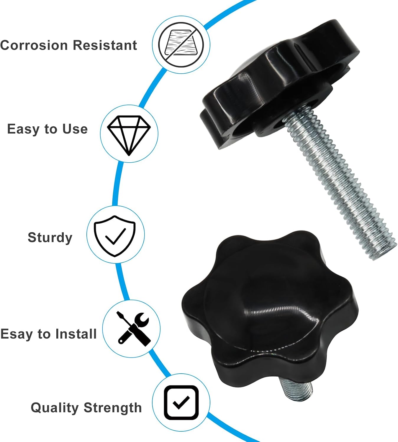 Waziaqoc 20 PCS M6 Thread Knob, Plastic Star Shaped Nut, Jig Clamping Male Handle Tightening Screw Knobs for Replacing Umbrella Base, 30mm Length