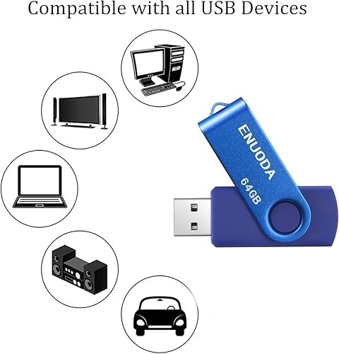 Miniatura 9 de ENUODA Unidad flash USB de 16 GB, paquete de 5 unidades de pulgar de 16 GB, diseño giratorio USB 2.0 Memory Stick Jump Drive Pen Drive para